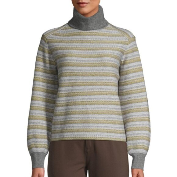 Vince Fair Isle Striped Turtleneck Sweater, Heather Grey Multi - Picture 1 of 2